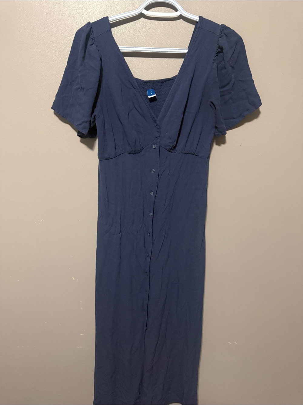 Old Navy Navy Button-Front Maxi Dress with Puff Sleeves